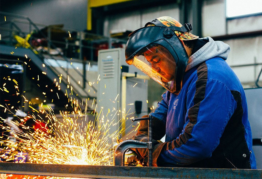 Fabricator working with industrial steel